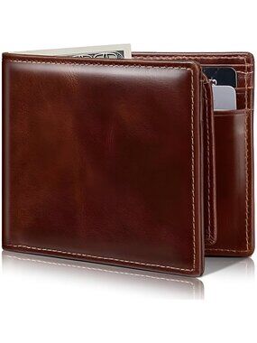 Mens Wallet Bifold Genuine Leather RFID Blocking Wallet for Men with 2 ID